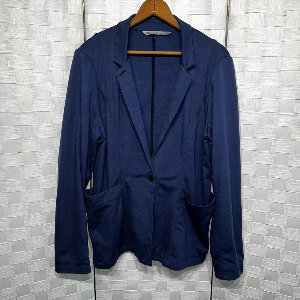 QOR Women’s Travel Blazer Size Large Odor Control Navy Blue Business Casual